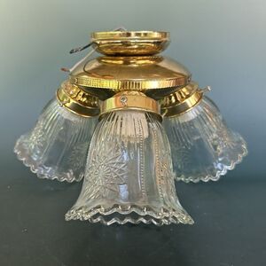 Ceiling Fan Light Kit 3 Light Ribbed Glass Starburst Replacement Shades Vtg Set